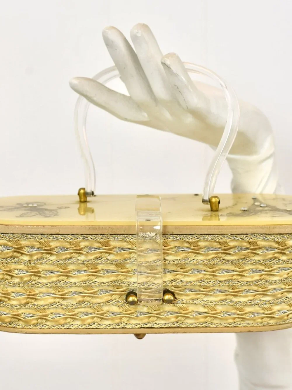 Vintage 1950s Lucite French Poodle Rhinestone Miami Hand Painted Box Purse - Picture 2 of 16